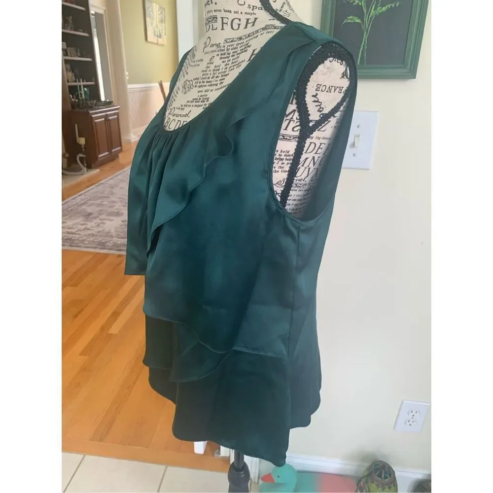 NWT Talbots 100% Silk Hunter Green Layered Look Scoop Neck Tank Top - Picture 5 of 9